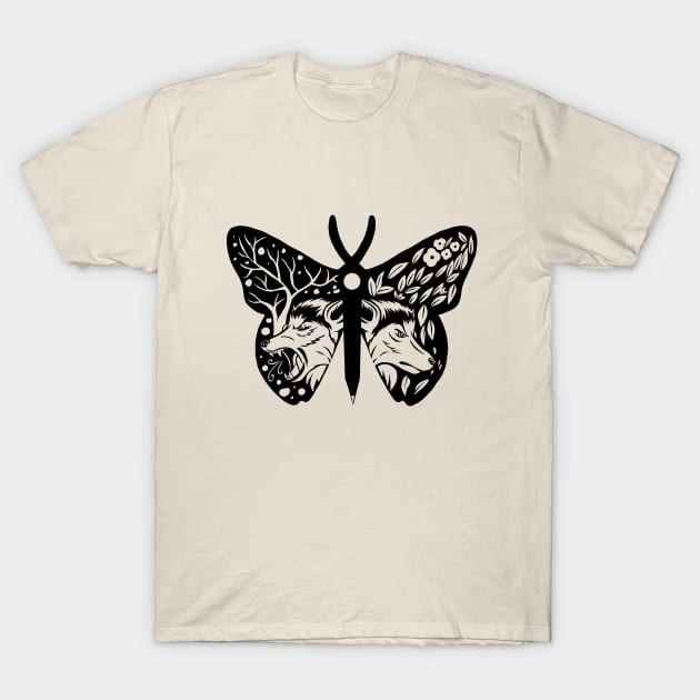 Wolf Butterfly T-Shirt by urufangu